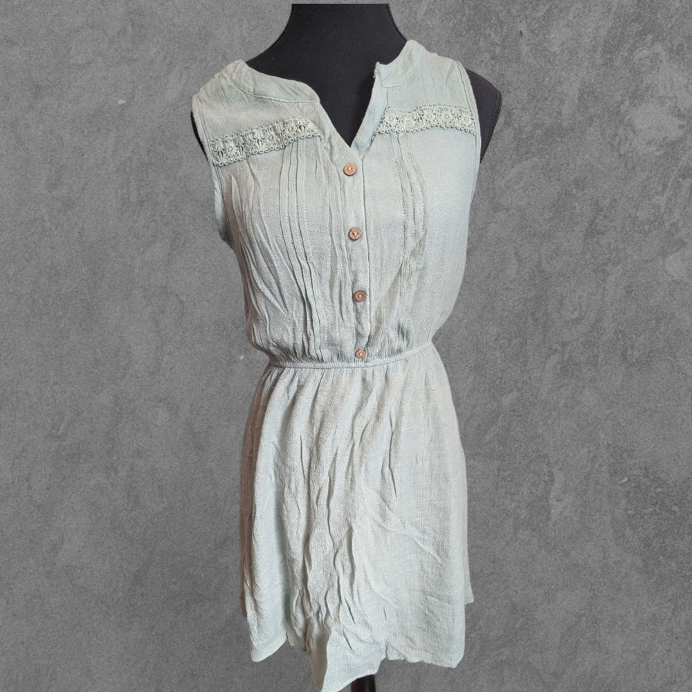 🌈Women's NAIF Light Green Sleeveless Button-Front Embroidered Boho Midi Dress